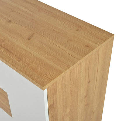 Modernes Sideboard-Schrank mit viel Stauraum, mit LED-Beleuchtung, 160x40x77cm, 2 Türen, 4 Schubladen, Glasablage, Holzoptik, Weiß,Wohnzimmermöbel, Organizer, Kommode, Mehrzweckschrank.