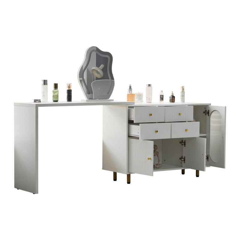 Schminktisch, Kosmetiktisch-Set mit Spiegel und Beleuchtung, ausziehbare Tischplatte, links-rechts wechselbar, 3-farbige LED-Beleuchtung, Maße: B100/H74.5/T40 cm (ohne Hocker)