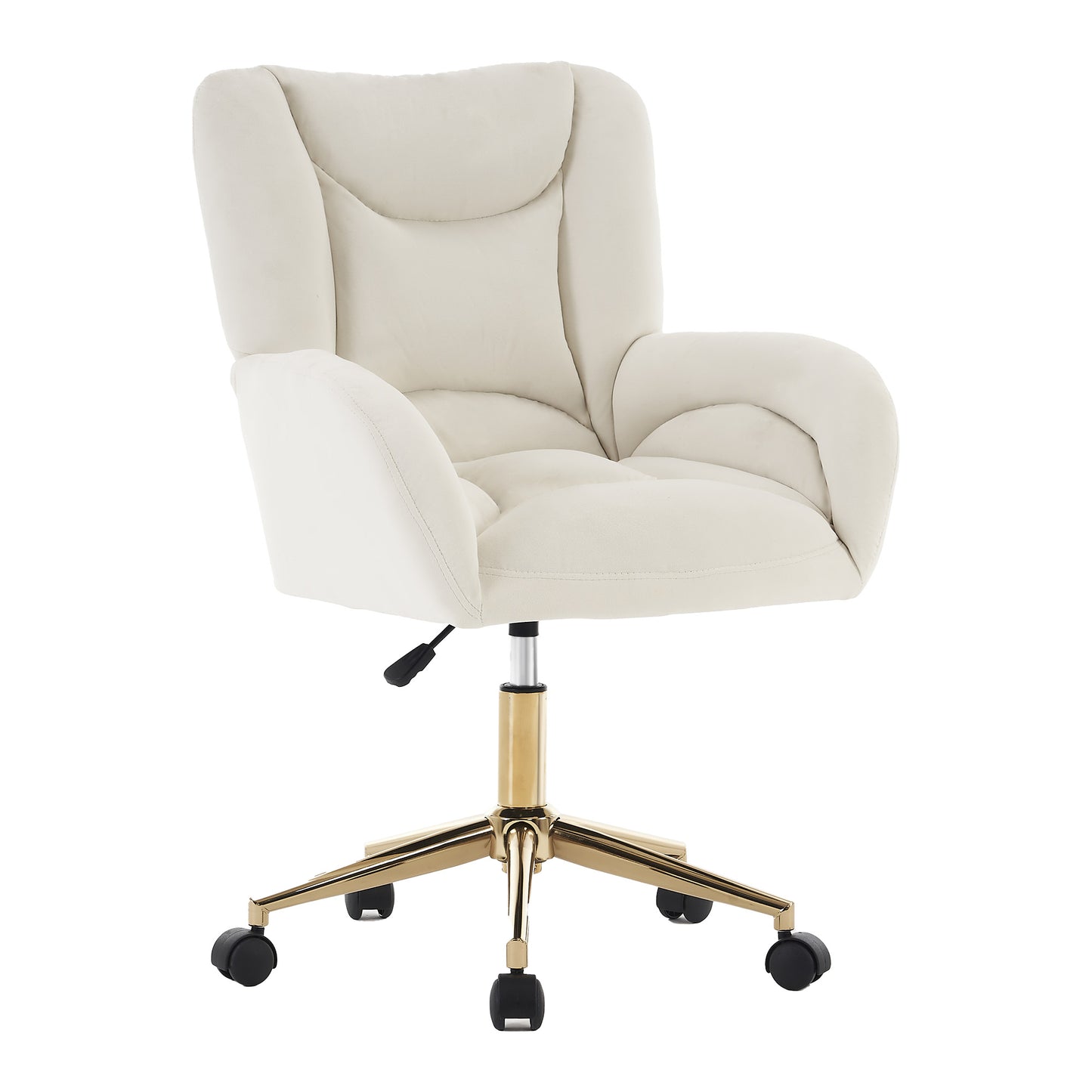 Full KD Velvet Stoffmaterial Höhenverstellbarer Drehstuhl für das Home-Office im Innenbereich mit goldenen Beinen, Elfenbein