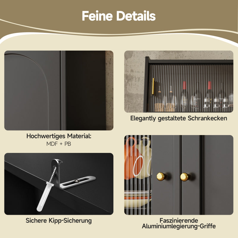 Küchenschrank, Esszimmerschrank mit 2 Schubladen, Sideboard mit LED-Beleuchtung, schwarz
