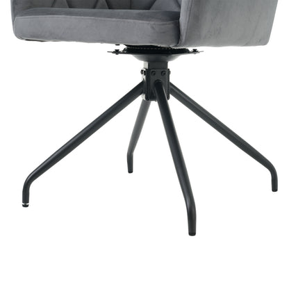 2er Set 360° Drehbarer Esszimmerstühle mit Rautenmuster,Gepolsterter Sessel mit 4 Metallbeinen,Moderner Lounge-Stuhl,Wohnzimmerstuhl   für Shlafzimmer,Arbeitzimmer,Lendenwirbelstütze,Samt,anthrazit