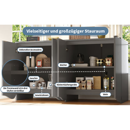 Sideboard(140×40×85cm), buffetschrank, cabinets, Esszimmer Wohnzimmer Aufbewahrungsschränke, Gemusterte Schränke, Freistehende Schränke, Küchenmöbel,Wellenmuster-Design, Grau