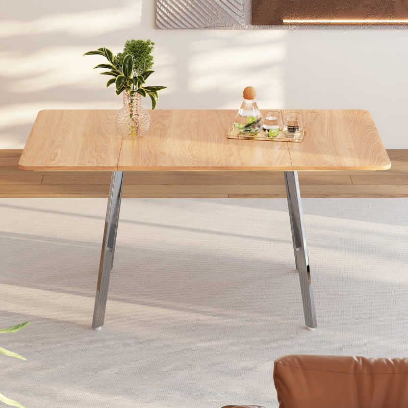 Moderner minimalistischer Esstisch im eleganter Naturfarbe und silber verchromt Beine – 140 cm x 80 cm