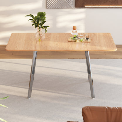 Moderner minimalistischer Esstisch im eleganter Naturfarbe und silber verchromt Beine – 140 cm x 80 cm