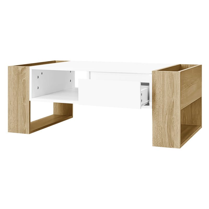 Moderner Couchtisch 105 x 60 x 40 cm - teilweise hochglanz, mit Schubladen und offenen Fächern