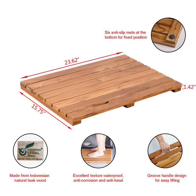 Teak Wood,Teak Antirutschmatte,Teak Duschmatte rutschfeste Badezimmermatte Luxus Spa Matte Holz Badewannenmatte 40 x 60 cm