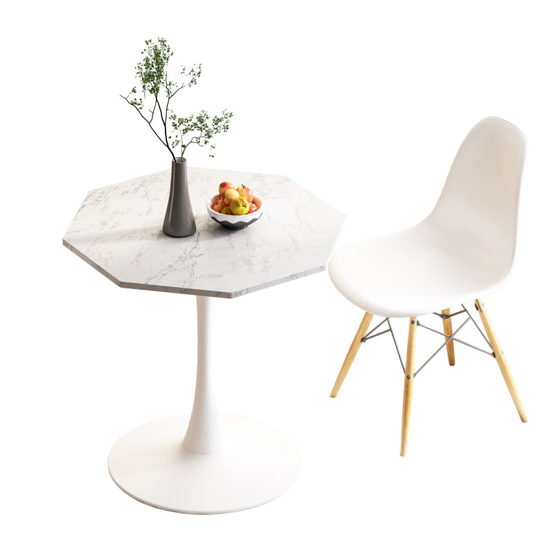 31.50"Modern Octagonal Coffee Table with Printed White Marble Table Top,Metal Base, for Dining Room, Kitchen, Living Room