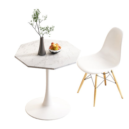 31.50"Modern Octagonal Coffee Table with Printed White Marble Table Top,Metal Base, for Dining Room, Kitchen, Living Room