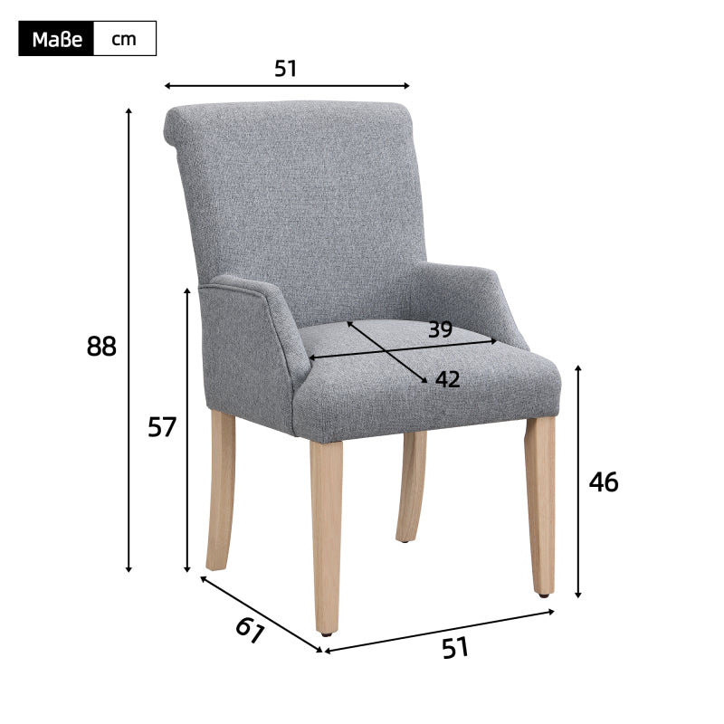 Esszimmerstuhl aus Leinen, 2er-Set, Küchenstuhl, Wohnzimmer-Loungesessel, Grau