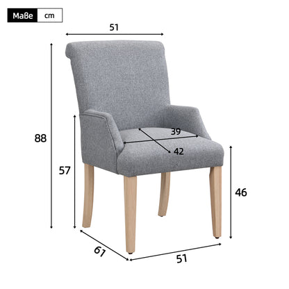 Esszimmerstuhl aus Leinen, 2er-Set, Küchenstuhl, Wohnzimmer-Loungesessel, Grau