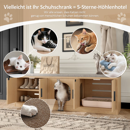 Versteckter Katzenschrank - Integrierter Kratzbaum und Belüftung, Tiermöbel für Flur und Eingangsbereich, 140 x 40 x 45,5 cm