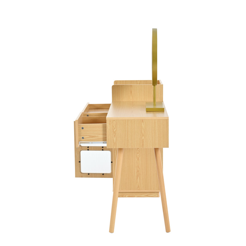 Schminktisch-Set, Kosmetiktisch mit LED-Spiegel und 3-Farbiger Beleuchtung, Schminktisch aus Holz für Schlafzimmerstudio - Maße: B120/H90/T40 cm(ohne Hocker) (Old sku: RN3198724AAA)