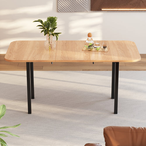 Klassischer ausziehbarer Esstisch in Holzfarbe 120 cm, Teleskoplänge bis 160 cm, Tisch in naturfarbe, moderner minimalistischer Stil, hochfeste Legierungsstütze, geeignet für 4-6 Personen