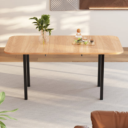 Klassischer ausziehbarer Esstisch in Holzfarbe 120 cm, Teleskoplänge bis 160 cm, Tisch in naturfarbe, moderner minimalistischer Stil, hochfeste Legierungsstütze, geeignet für 4-6 Personen