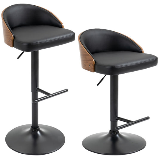2er-Set Barhocker drehbare Barstühle mit Fußstütze höhenverstellbar Kunstleder Holz, für Küche & Bar