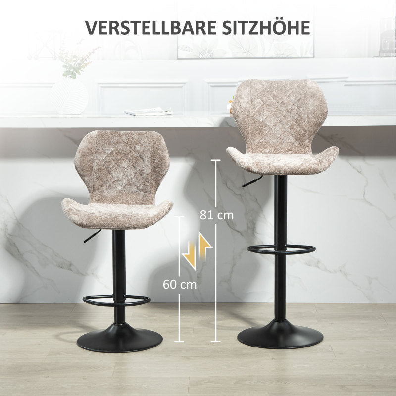 Barhocker 2er-Set, Gepolstert Barstuhl mit Lehne, 360° Drehbar Tresenhocker für Küche, Wohnzimmer, Braun