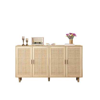 158CM Elegant and Functional 4-Door Rattan Decorative Storage Cabinet,for Bedroom,Living Room,Office;158CM Eleganter und funktioneller 4-türiger Rattan Schrank für Schlafzimmer, Wohnzimm