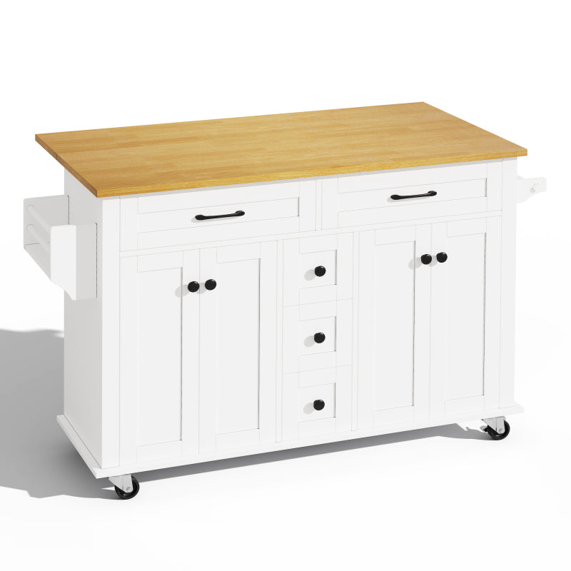 Multifunktionaler Küchenwagen mit ausklappbarer Arbeitsplatte, 120×65 cm erweiterbar, mit 5 Schubladen, Schränken, Gewürz- & Handtuchhalter, auf Rollen – Kücheninsel für Küche, Esszimmer & Wohnzimmer