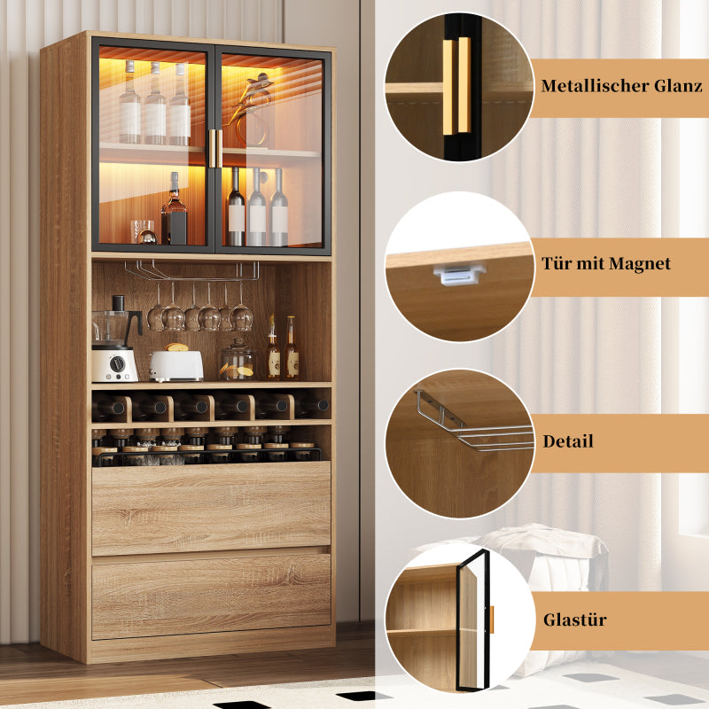 Badezimmerschrank,Spirituosenschrank,Vitrine Vitrinenschrank mit Glastüren und Beleuchtung 180 CM