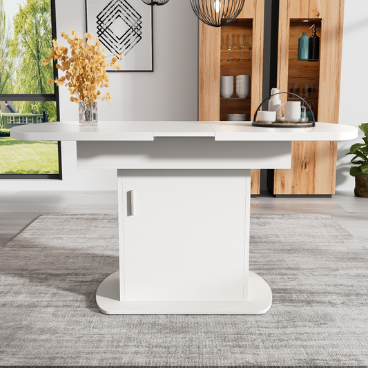 Ausziehbarer ovaler Esstisch, L110/130*W70*H75cm, weiß+silberner Griff