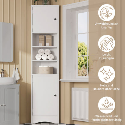 36.5 x 24.5 x 170cmDreieckiger Badezimmerschrank, feuchtigkeitsbeständiger Lack, drei offene Ablagefächer, Doppeltüren, verstellbare Einlegeböden, platzsparend, weiß