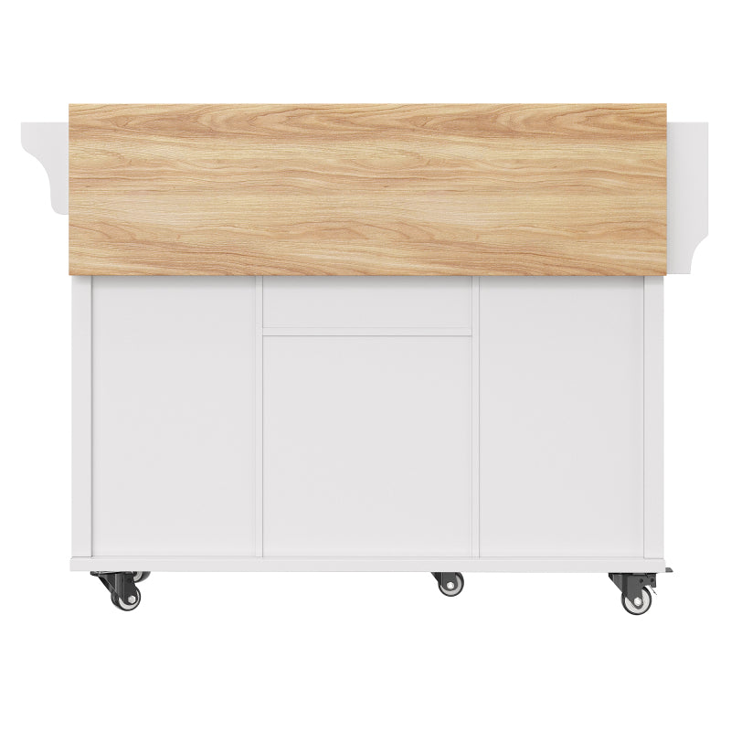 Kücheninsel mit herausnehmbaren Trennwänden, Esszimmerwagen mit Arbeitsplatte, Buffetschrank, Esszimmerwagen mit Holzmaserung, seitlicher Handtuchhalter, mit Weinregal, mit Rollen, weiß
