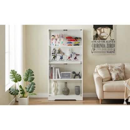 Glasvitrine Weiß 165 cm hoch, Vitrinenschrank mit LED (3 Farben) & Bewegungssensor, 4 verstellbare Böden