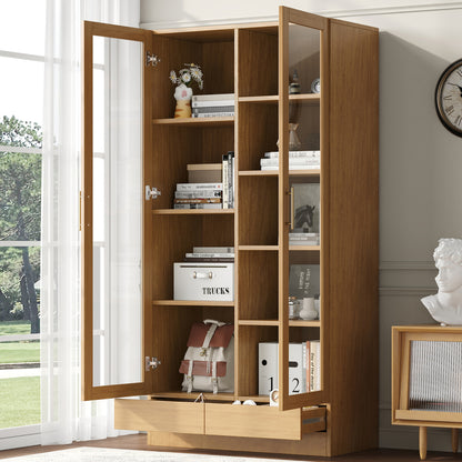Glasvitrine (Büroschrank/Bücherregal/Aktenschrank/Aufbewahrungsregal) , 80*40*160 cm, Holzfarbe
