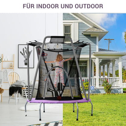 Trampolin Set für den Innen- und Außenbereich, Gewichtskapazität: 50 kg, Größe(H*L): 157x147 cm, Lila/Grau