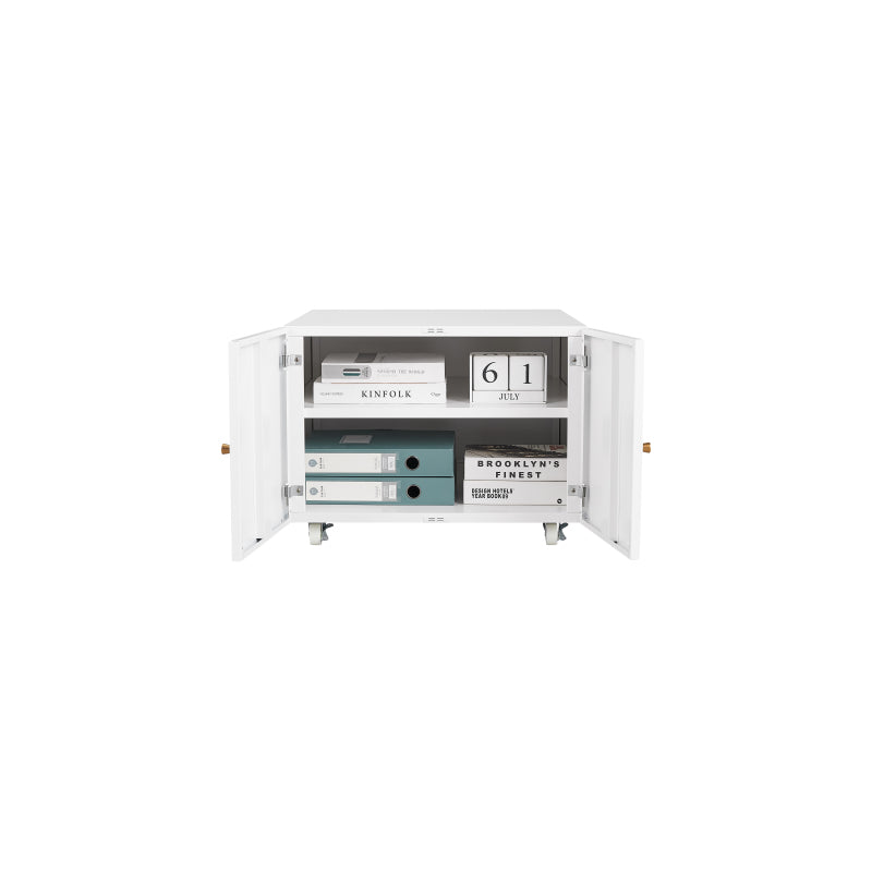 Metal Printer Stand with Storage Mobile Printer Tables for Small Spaces with Door Adjustable Shelf File Cabinet on Wheels for Home Office (White)
