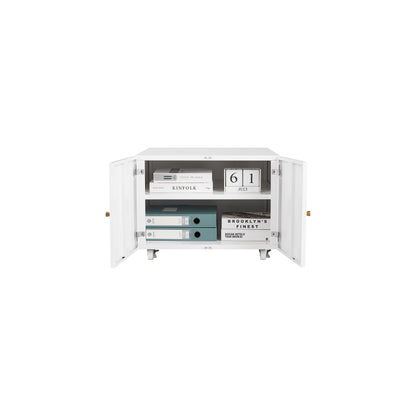 Metal Printer Stand with Storage Mobile Printer Tables for Small Spaces with Door Adjustable Shelf File Cabinet on Wheels for Home Office (White)