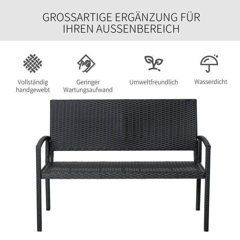 Polyrattan Gartenbank 2-Sitzer Parkbank mit Stahlgestell und Geflecht Schwarz B122 x T60 x H87cm für Garten & Terrasse