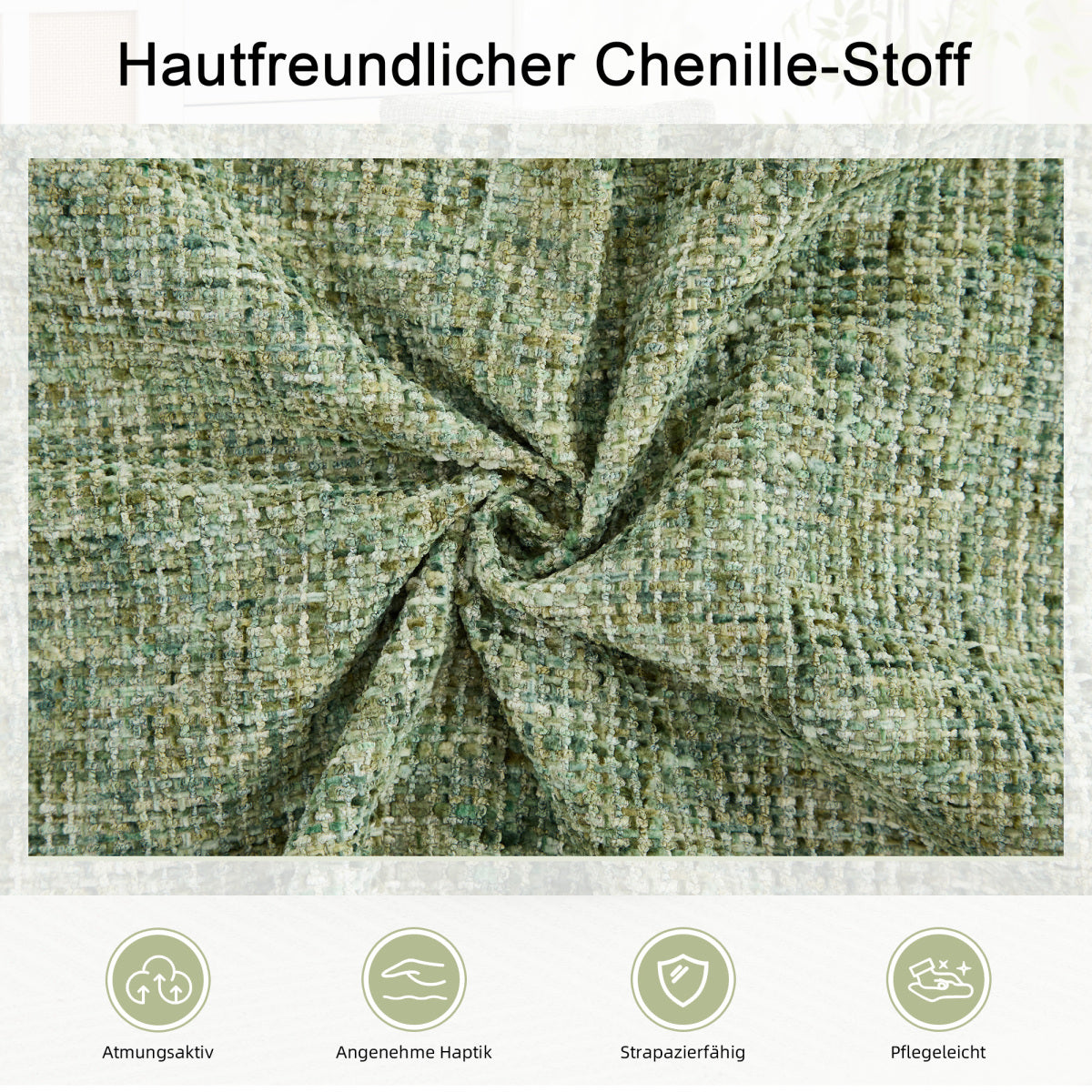 360° Drehsessel Chenille (Grün) – Modern, Rund & Bequem für Leseecke, Wohnzimmer