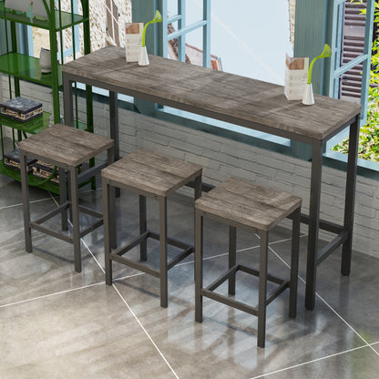 148CM Modern Design Kitchen Dining Table, Pub Table, Long Dining Table Set with 3 Stools;Modernes Design Küche Esstisch, Kneipentisch, Langer Esstisch Set mit 3 Hockern, Einfache Montage, Braun Grau