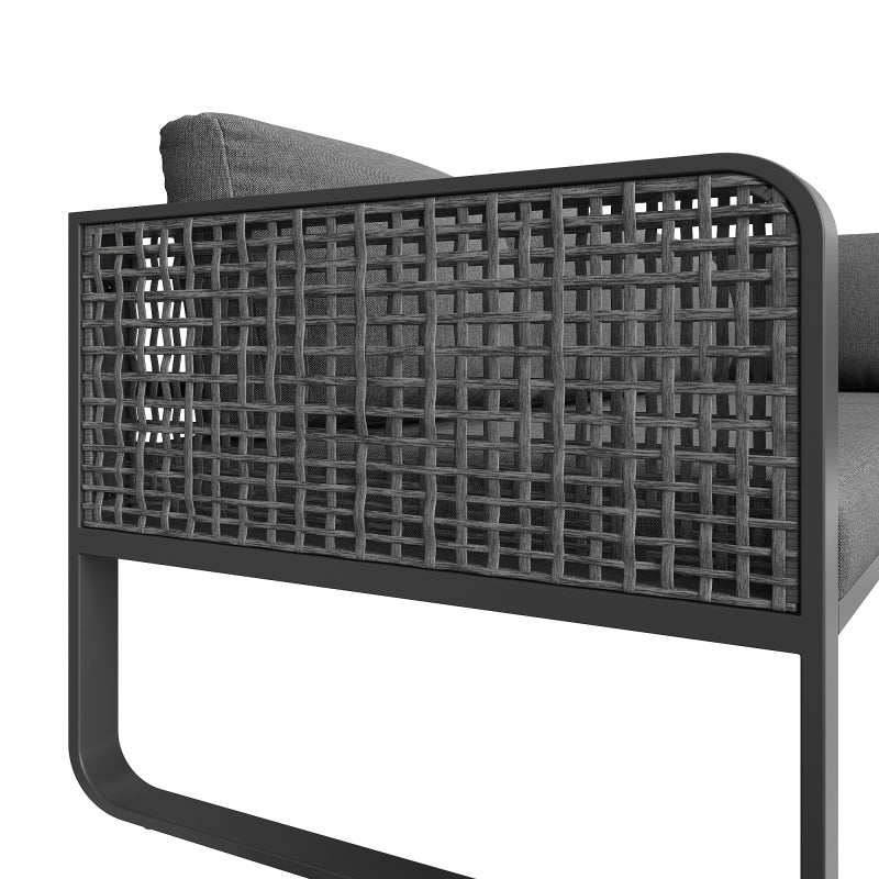 Garten-Lounge-Set, Rattan-Möbel-Set für 6-7 Personen, Ecksofa mit verzinktem Eisengestell, verstellbare Beine, inklusive aller Sitz- und Rückenkissen, grau