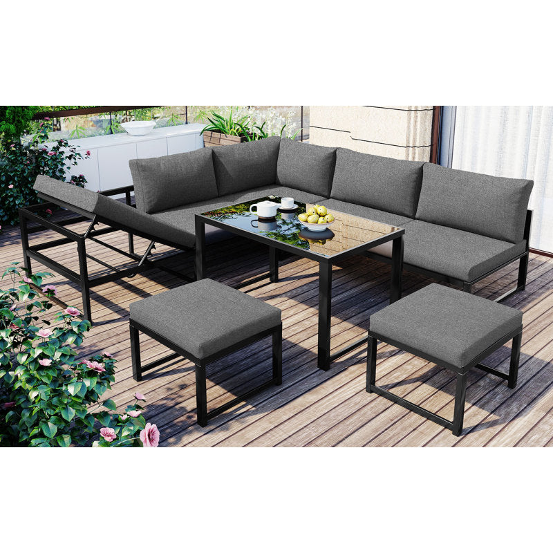 Garten Loungesessel Set, Aluminium Sitzgruppe für Gartenbalkon, mit Liegefunktion, 4-fach verstellbarer Rückenlehne, inkl. weicher Sitz- und Rückenpolster, grau(preview sku:HW00002AAA)
