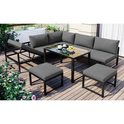 Garten Loungesessel Set, Aluminium Sitzgruppe für Gartenbalkon, mit Liegefunktion, 4-fach verstellbarer Rückenlehne, inkl. weicher Sitz- und Rückenpolster, grau(preview sku:HW00002AAA)