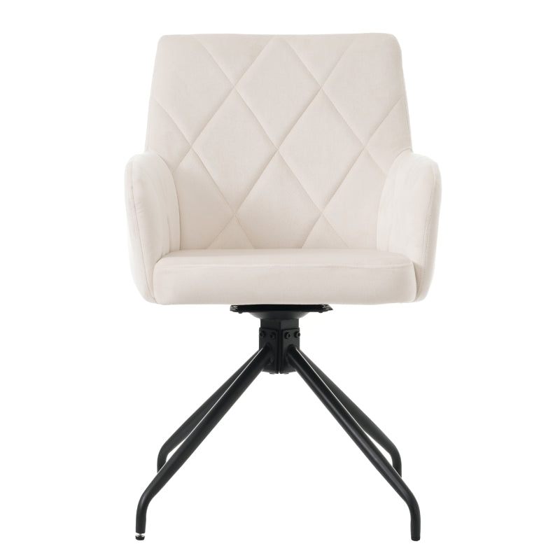2er Set 360° Drehbarer Esszimmerstühle mit Rautenmuster, Samt,Beige