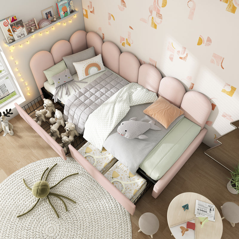 Polsterbett Einzelbett mit Schubladen Stauraumbett Samt Daybett Tagesbett Schlafsofa 90x190cm mit Lattenrost Jugendbett und Erwachsene Kinderbett,Rosa(Ohne Matratze)