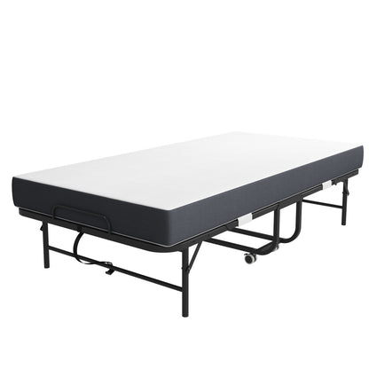 190 × 96 cm Klapp-Twin-Bett mit 9,5 cm Memory-Foam-Matratze, tragbares Gästebett/Rollbett, stabiler Metallrahmen