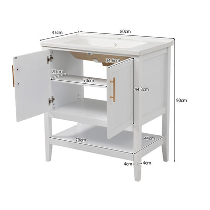 Badmöbel Einzel Waschtisch mit Unterschrank 80cm mit Keramik-Waschbecken,weiß
