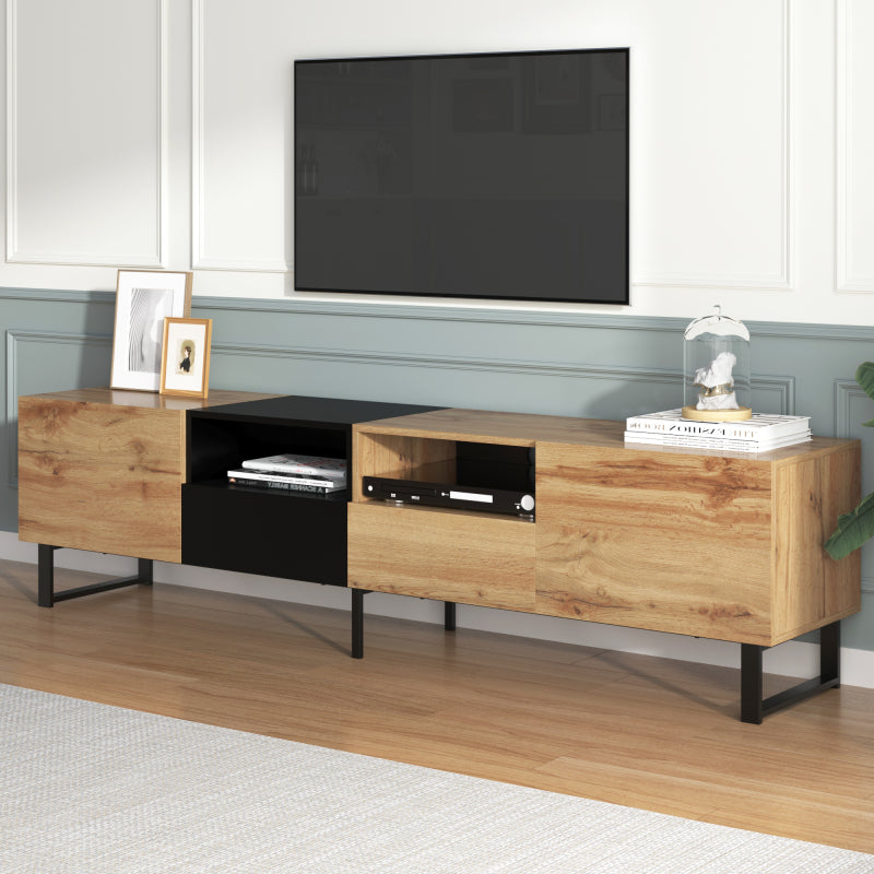 Moderner TV-Ständer mit schwarzem und holzfarbenem Design – geräumiger Stauraum, robuste Konstruktion