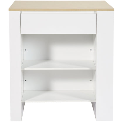 Ausziehbarer Bartisch mit Stauraum(110-124×78×97.5cm), für 2-6 Personen, Kücheninseln mit 2 Schubladen, 2 seitliche offene Regale und eingebaute Steckdose,Tischplatte aus weiß marmoriertem MDF,Weiß