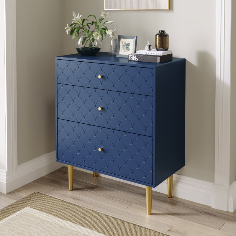 [NEW] Schubladenkommode Kommode mit 3 Schubladen, Sideboard Highboard für Schlafzimmer & alle Wohnräume,Marineblau-H89/B75/T40 cm