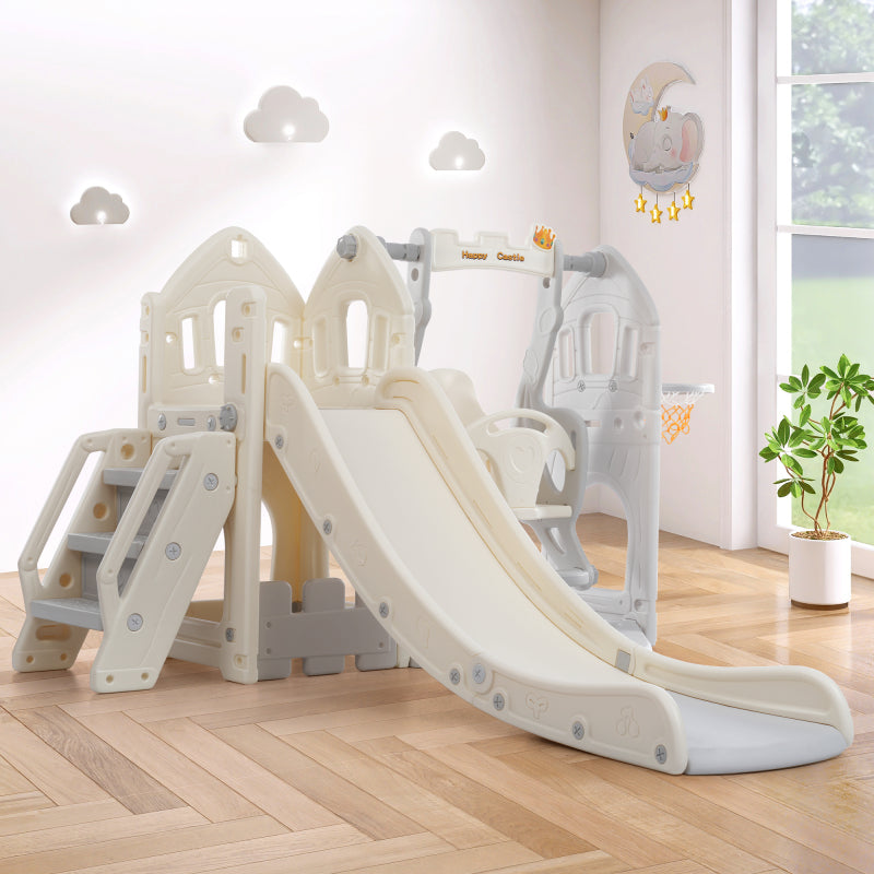 Kinderrutschen-Set mit Schaukel,5 in 1 Kinderrutsche, Rutsche, Klettern, Stauraum, Schaukel, Basketballrahmen ,Schaukel Rutsche für Indoor