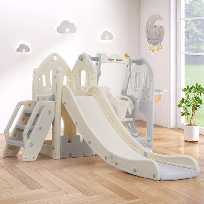 Kinderrutschen-Set mit Schaukel,5 in 1 Kinderrutsche, Rutsche, Klettern, Stauraum, Schaukel, Basketballrahmen ,Schaukel Rutsche für Indoor