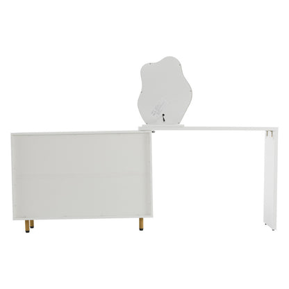 Schminktisch, Kosmetiktisch-Set mit Spiegel und Beleuchtung, ausziehbare Tischplatte, links-rechts wechselbar, 3-farbige LED-Beleuchtung, Maße: B100/H74.5/T40 cm (ohne Hocker)