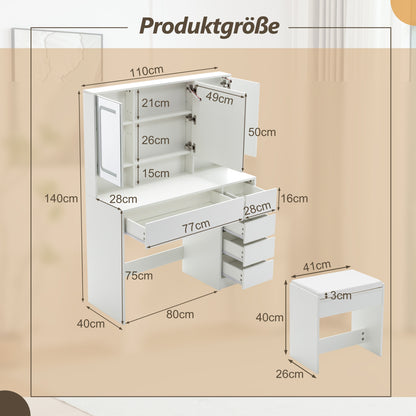 Schminktisch Frisiertisch Kosmetiktisch mit Spiegel Schublade LED Beleuchtung