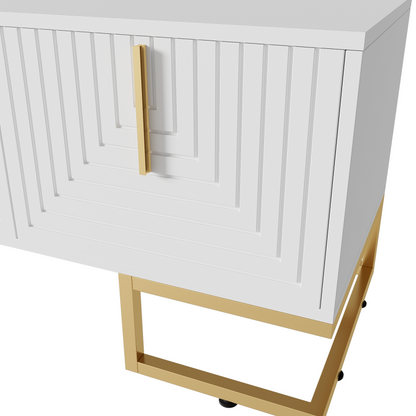 TV-Schrank, lowboard mit strukturierter Tür, TV-Möbel, goldenen Griffen und goldenen Füßen
