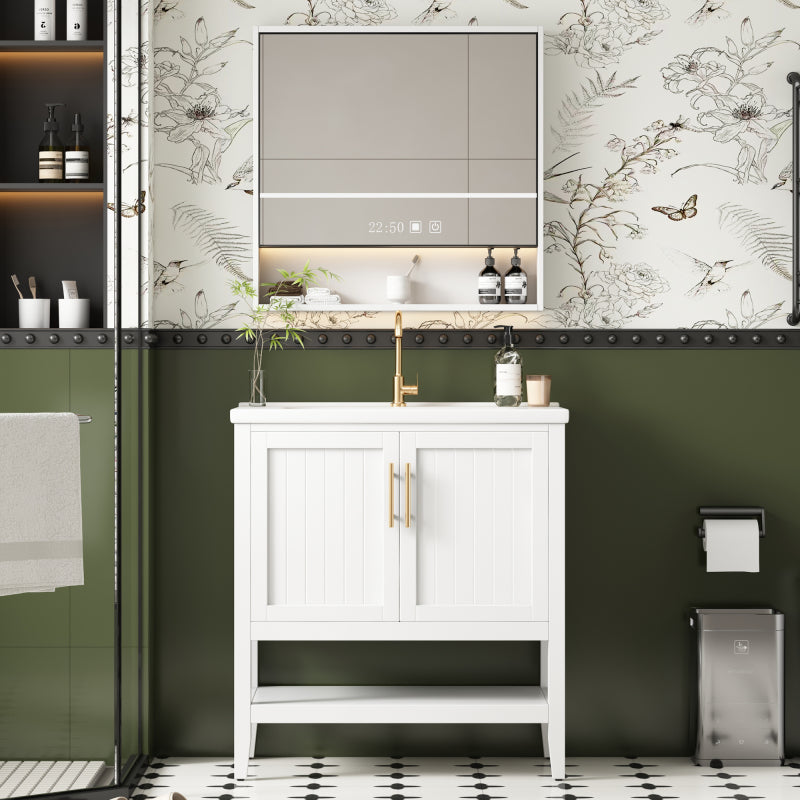 Badmöbel Einzel Waschtisch mit Unterschrank 80cm mit Keramik-Waschbecken,weiß